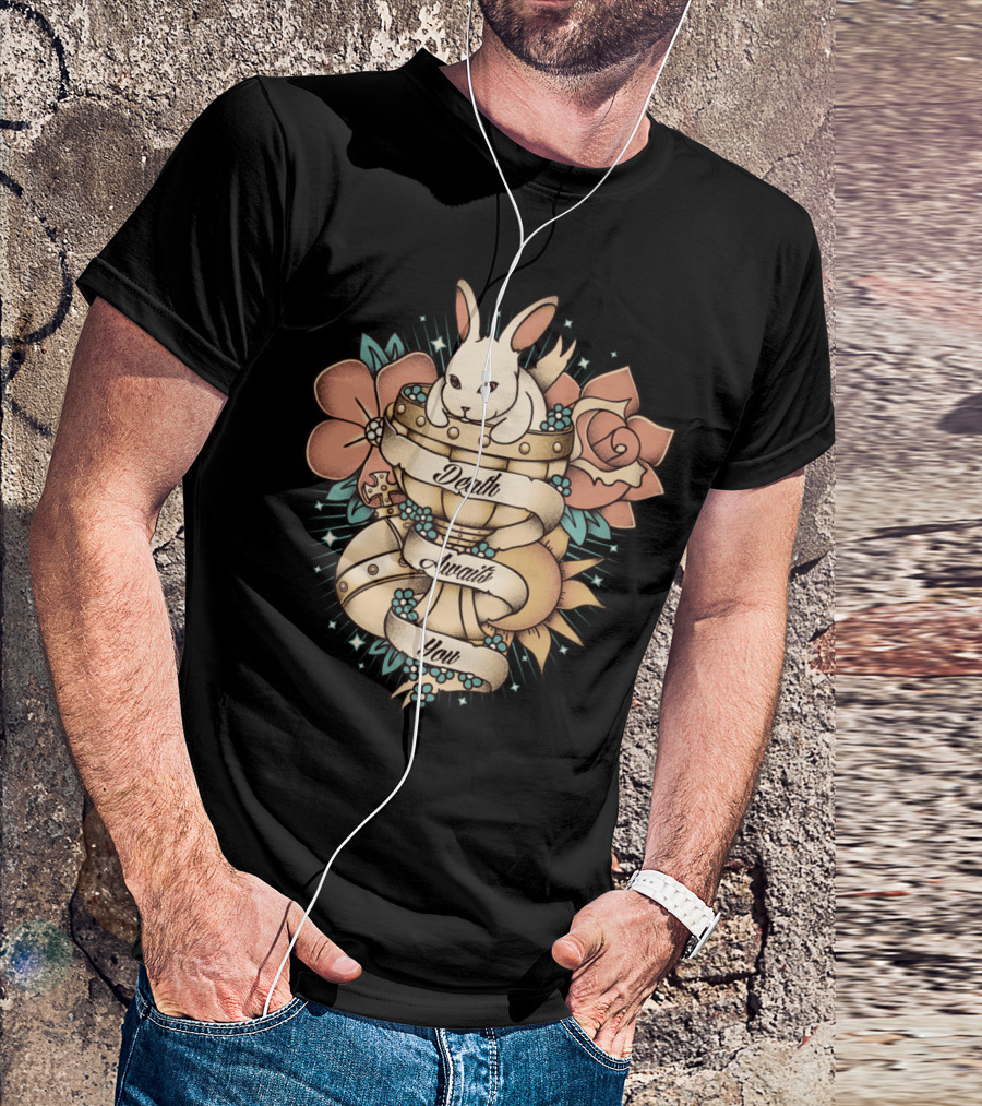 Death Awaits You White Rabbit Trophy Roses T-Shirt