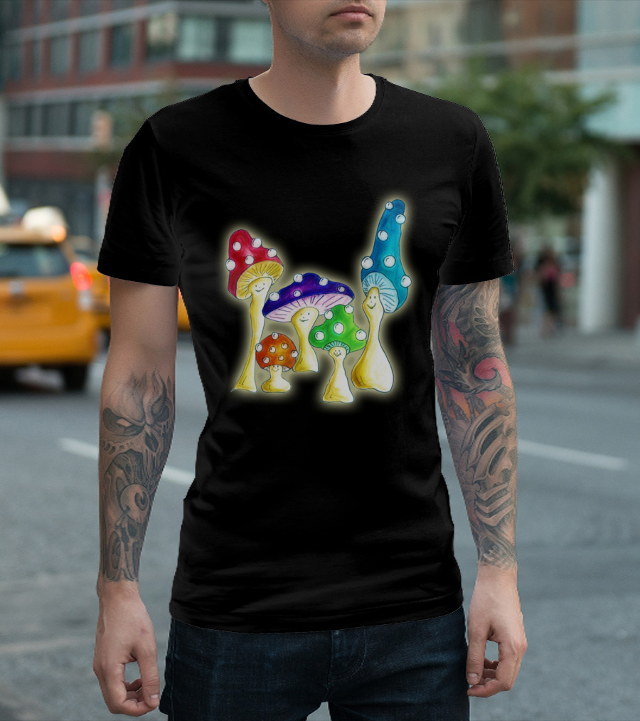 Mushrooms Smiling Colorful Cartoon Family T-Shirt
