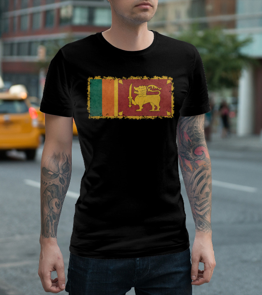 Sri Lanka Lion Flag Vintage Distressed Look T-Shirt
