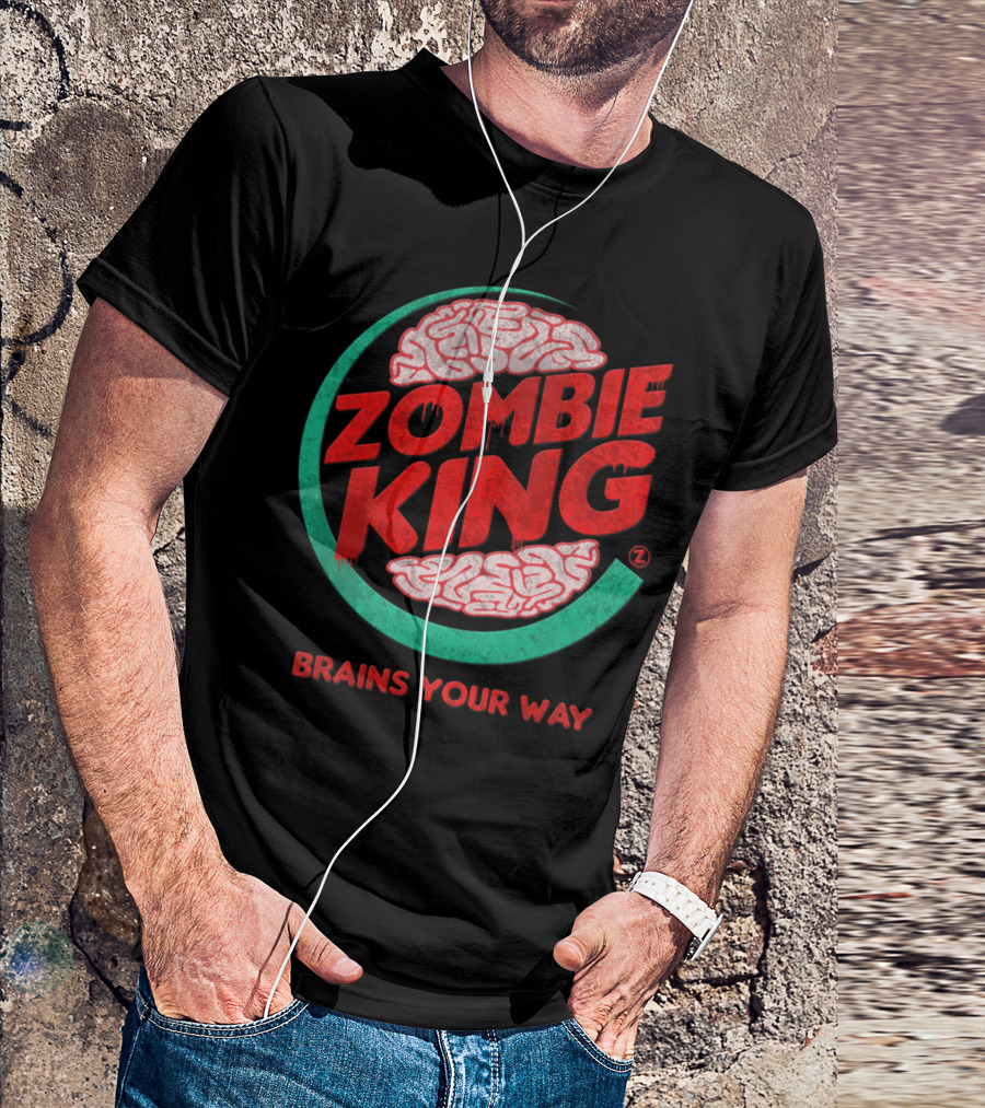 Zombie King Brains Your Way Circle Design With Dripping Text T-Shirt