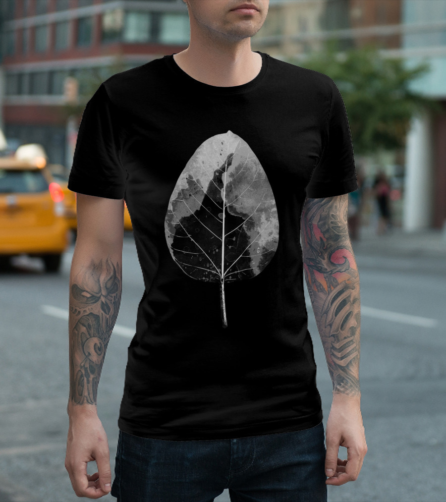 Monochrome Leaf Silhouette Black and White Nature T-Shirt