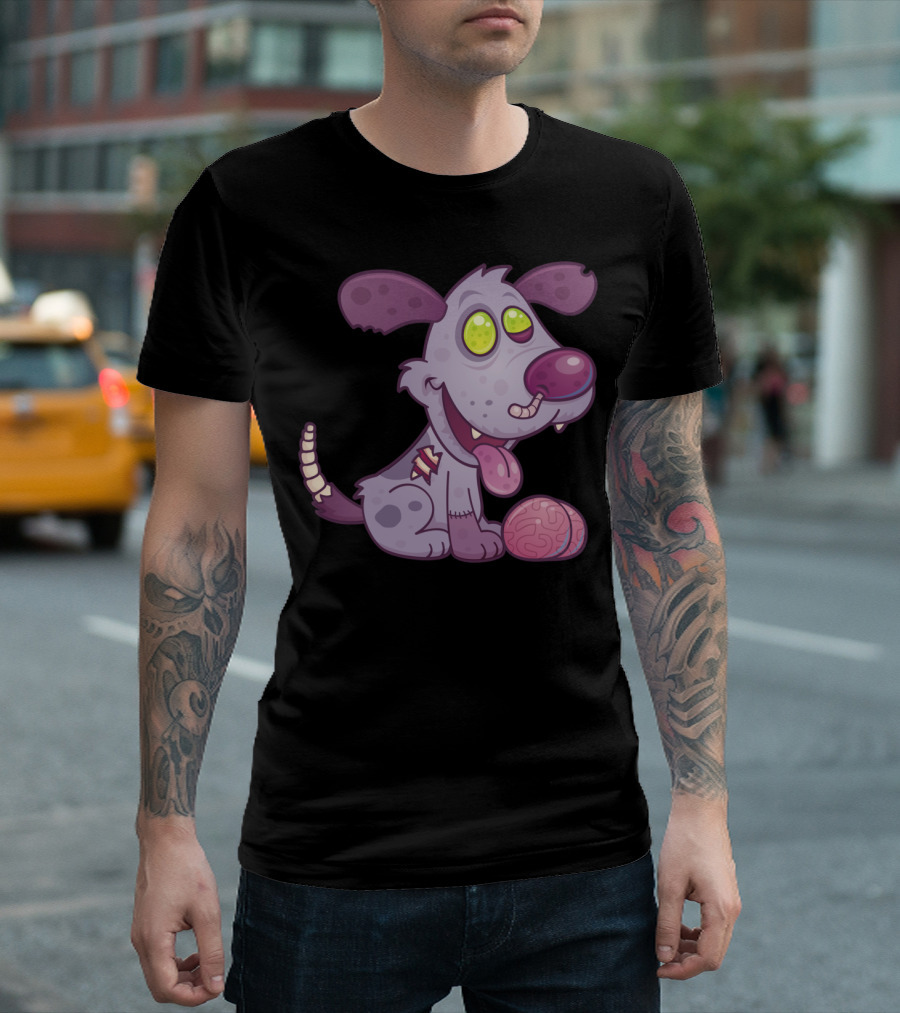 Zombie Puppy Brain Ball Playful Undead Cartoon Character T-Shirt