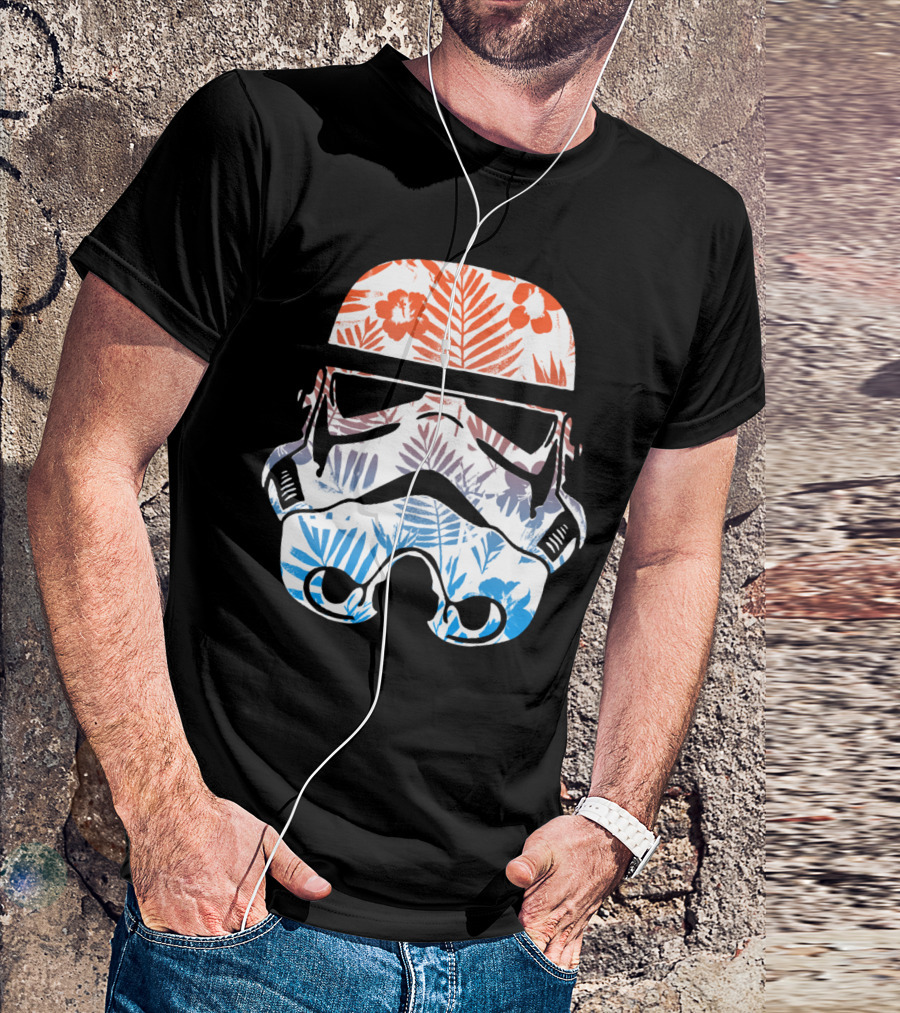 Tropical Stormtrooper Helmet Hawaiian Floral T-Shirt