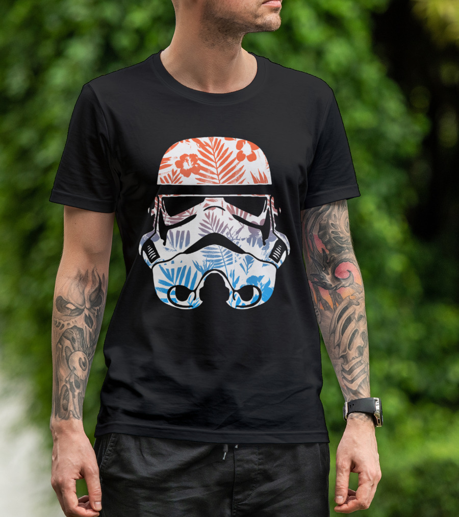Tropical Stormtrooper Helmet Hawaiian Floral T-Shirt