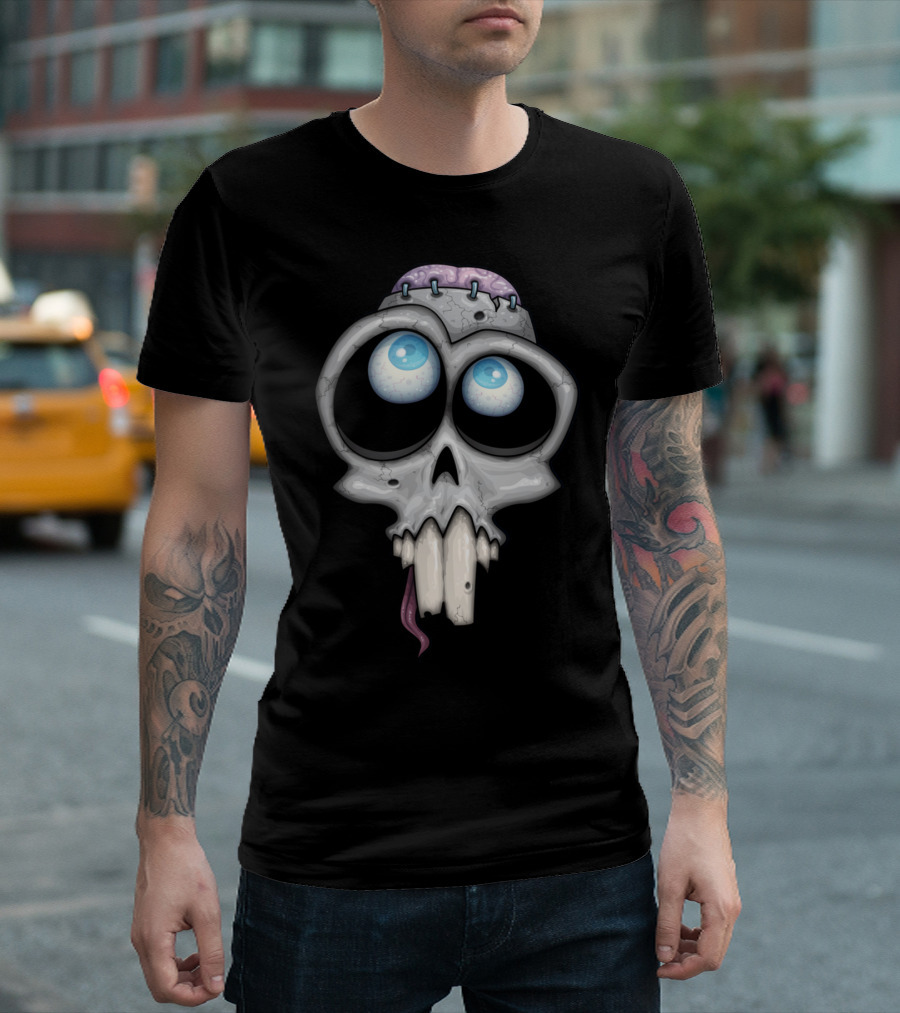 Zombie Skull Big Eyed Cartoon Brain T-Shirt