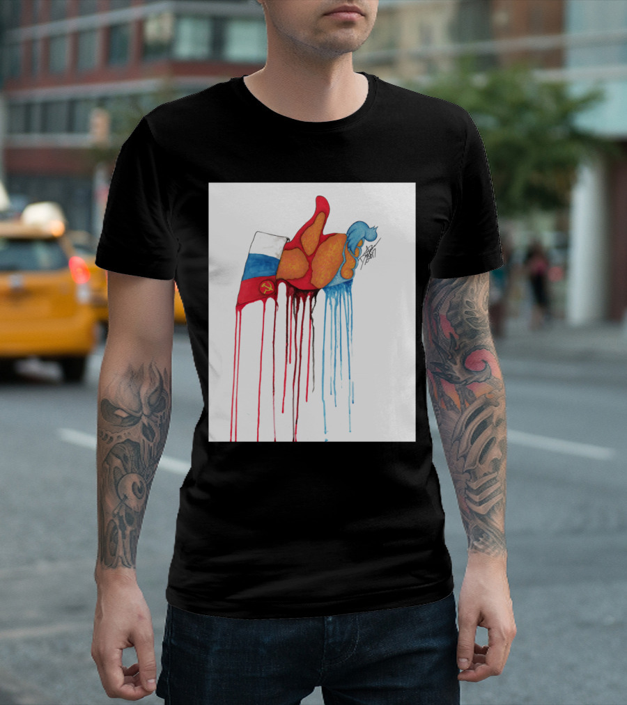 Tump Ocracy 1.0 Russian Flag Soviet Hammer And Sickle Dripping Blue Red Hair T-Shirt