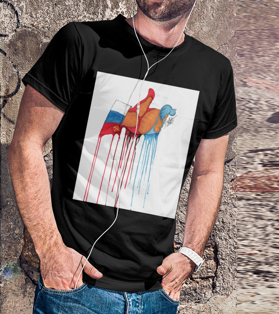 Tump Ocracy 1.0 Russian Flag Soviet Hammer And Sickle Dripping Blue Red Hair T-Shirt