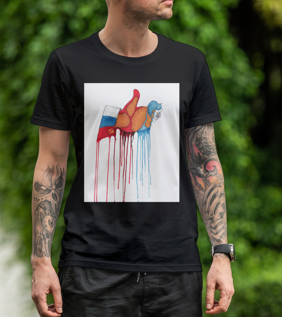 Tump Ocracy 1.0 Russian Flag Soviet Hammer And Sickle Dripping Blue Red Hair T-Shirt