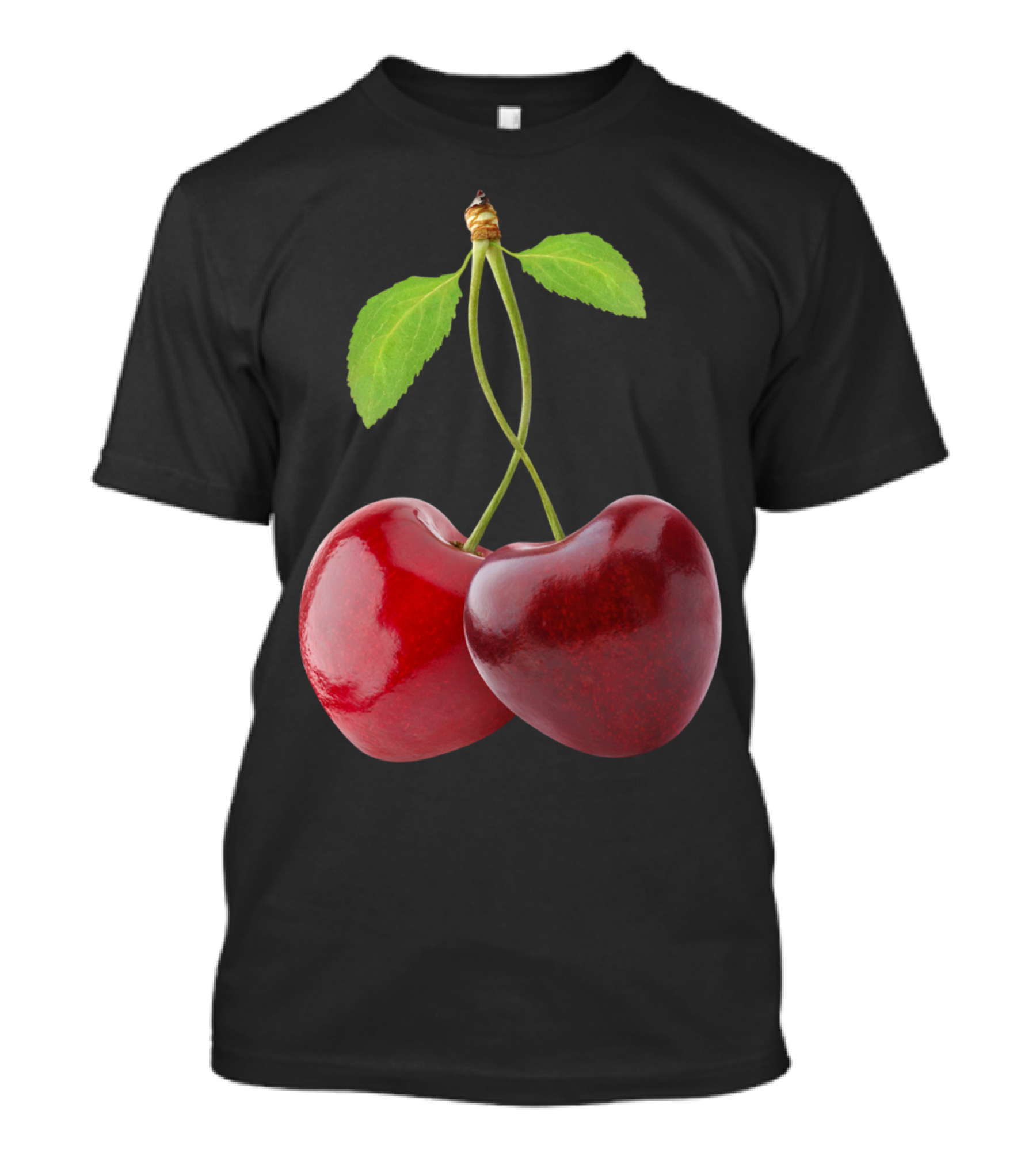 Heart Shaped Cherries Intertwined Stems And Leaves T-Shirt