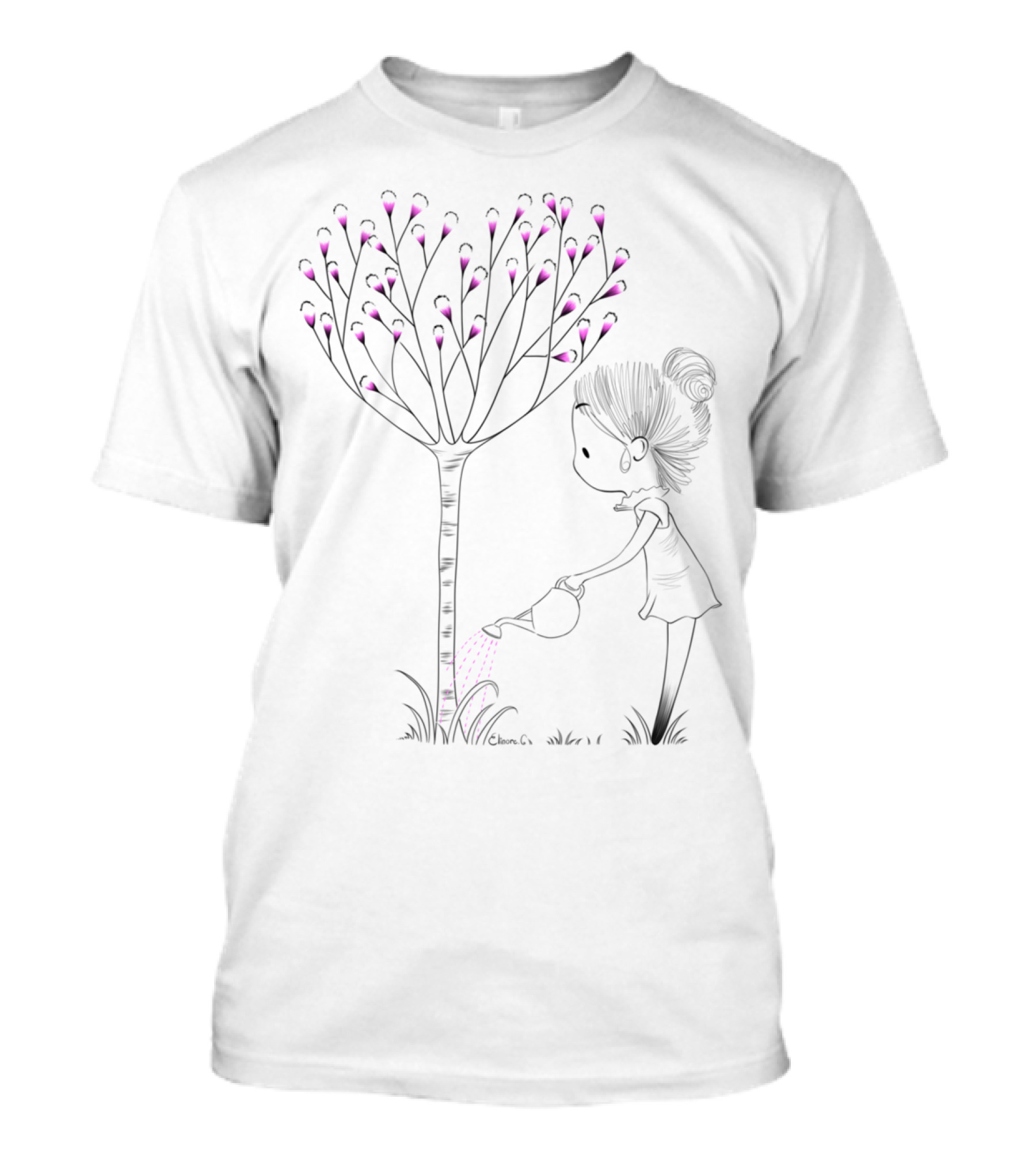 Heart Tree Watering Girl With Purple Petals T-Shirt