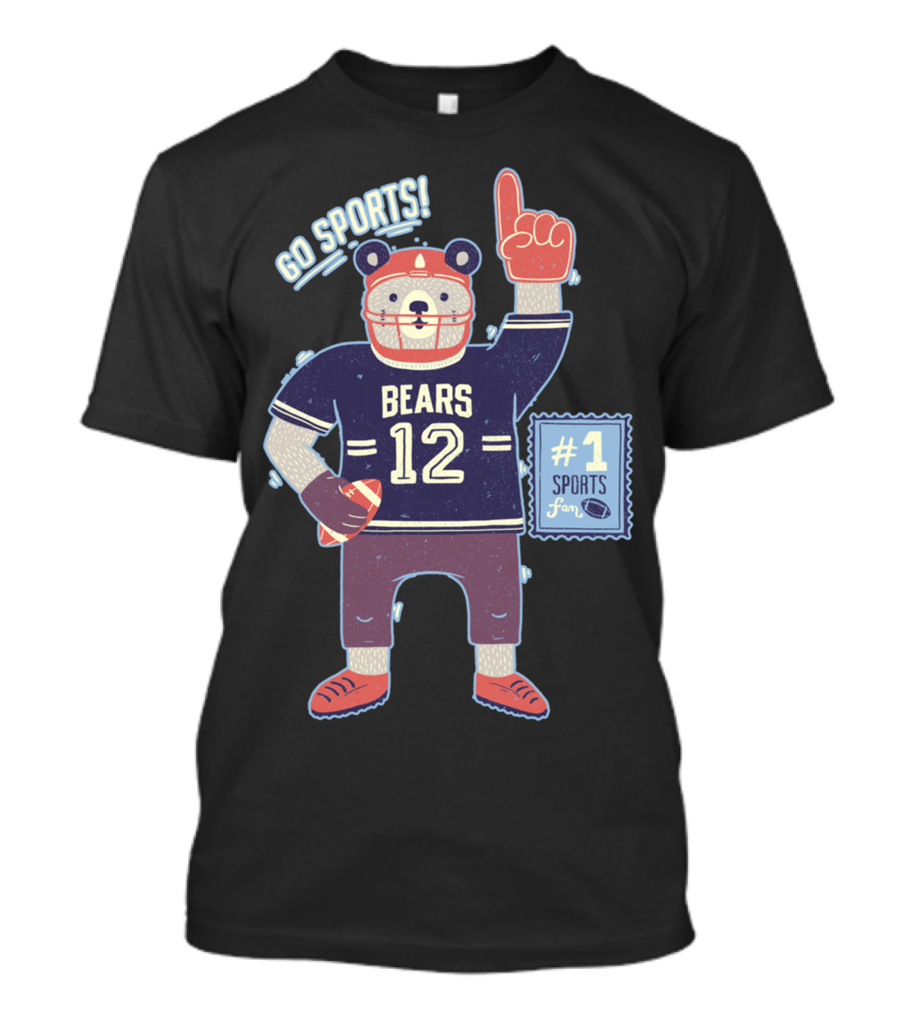 Bear Wearing Jersey Number 12 Holding Football Go Sports Fan T-Shirt