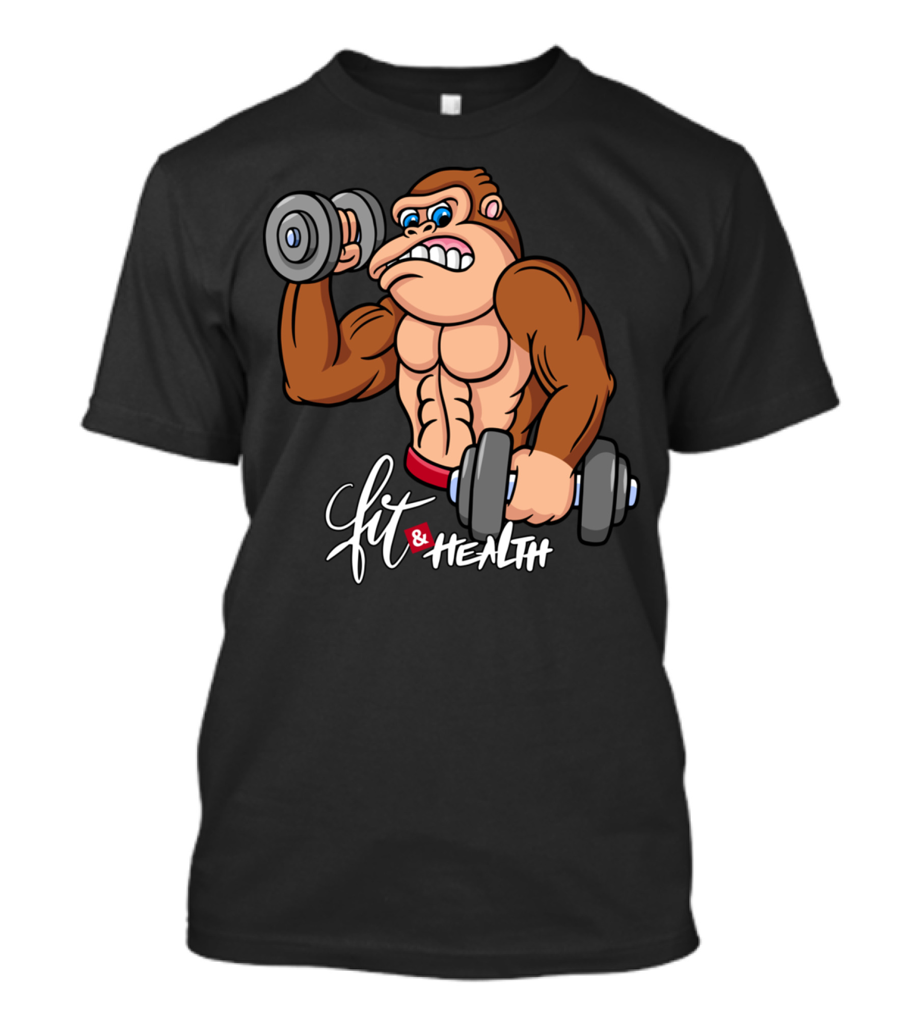 Fit And Health Gorilla Fitness Cartoon Dumbbells T-Shirt