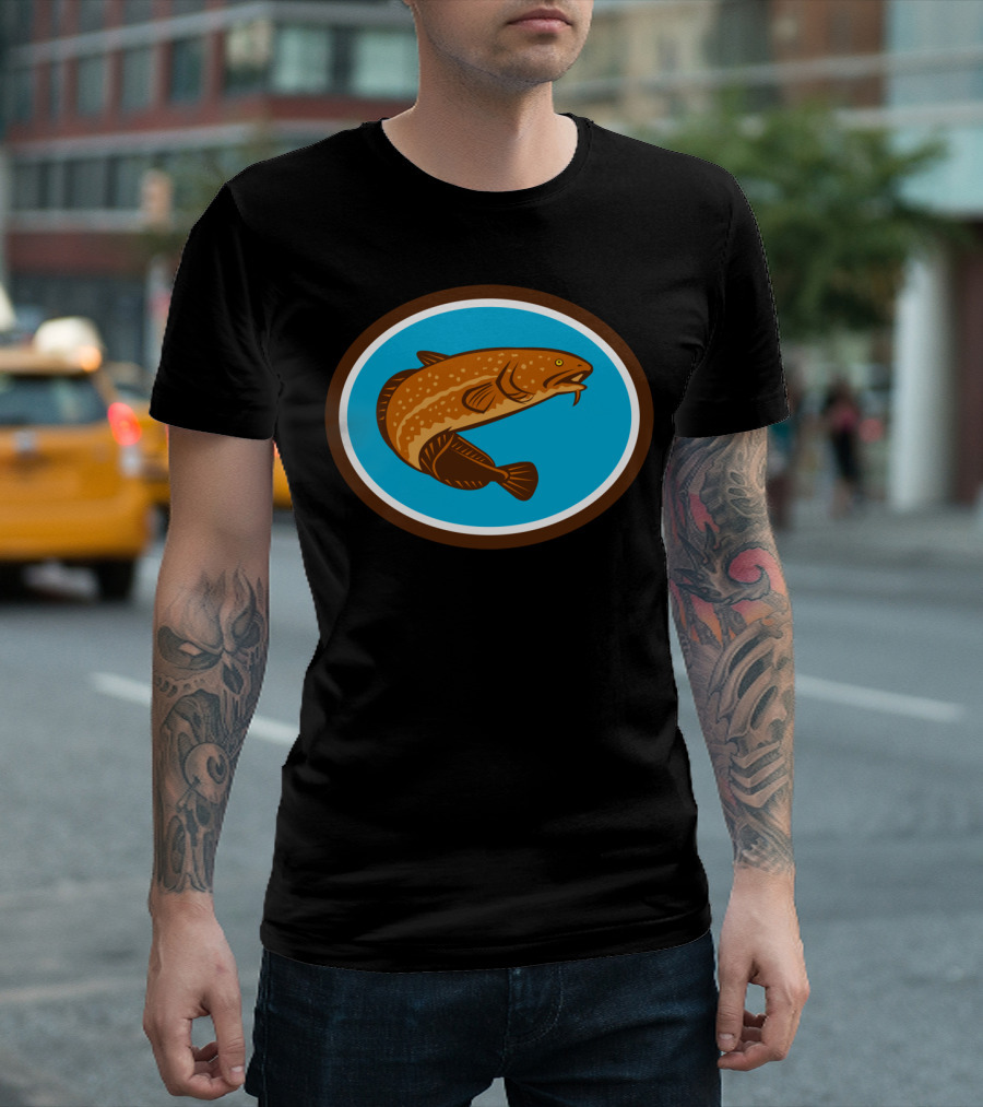 Burbot Fish Oval Design on Bright Blue Background T-Shirt