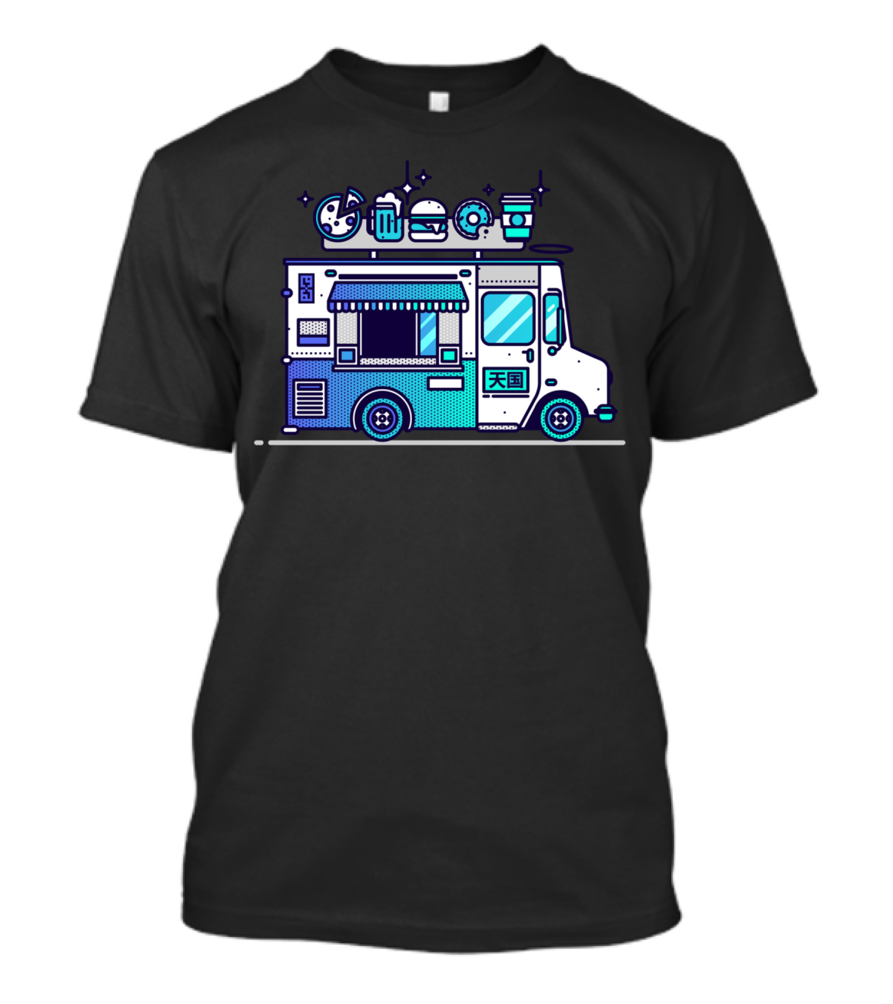 Heaven Food Truck With Pizza Burger Sushi Donuts Coffee Icons T-Shirt