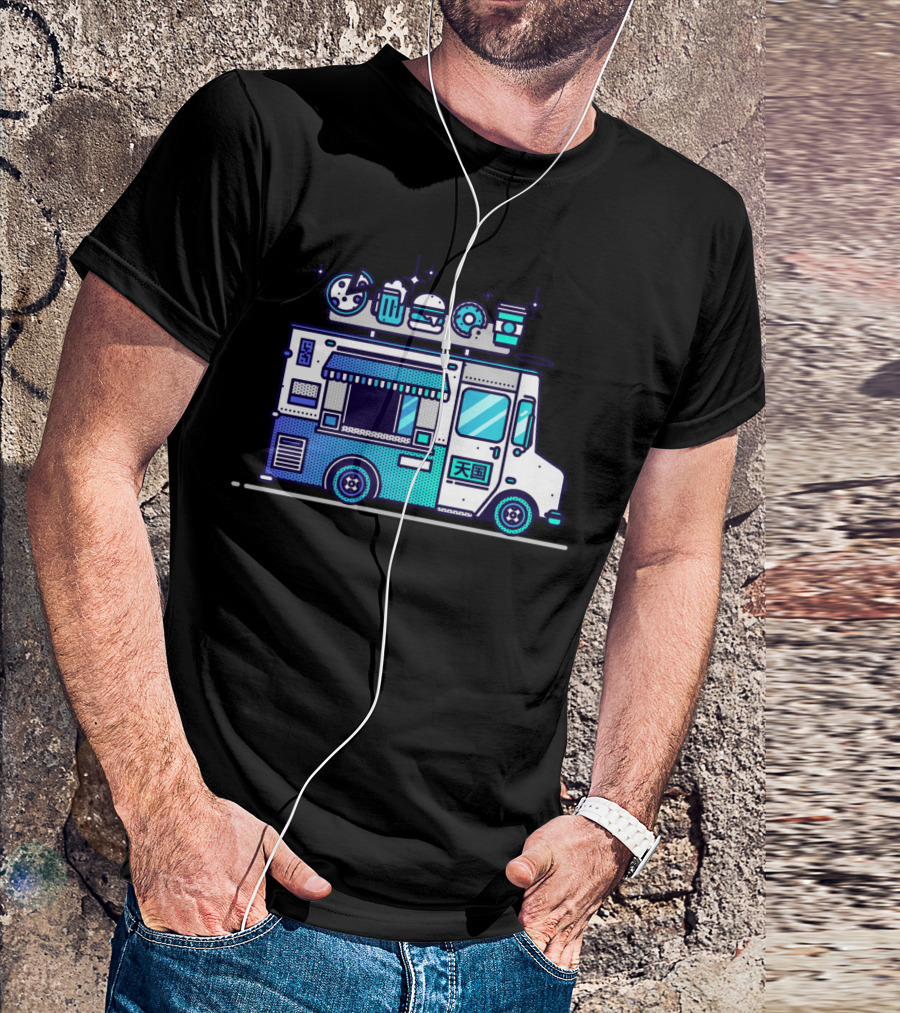 Heaven Food Truck With Pizza Burger Sushi Donuts Coffee Icons T-Shirt