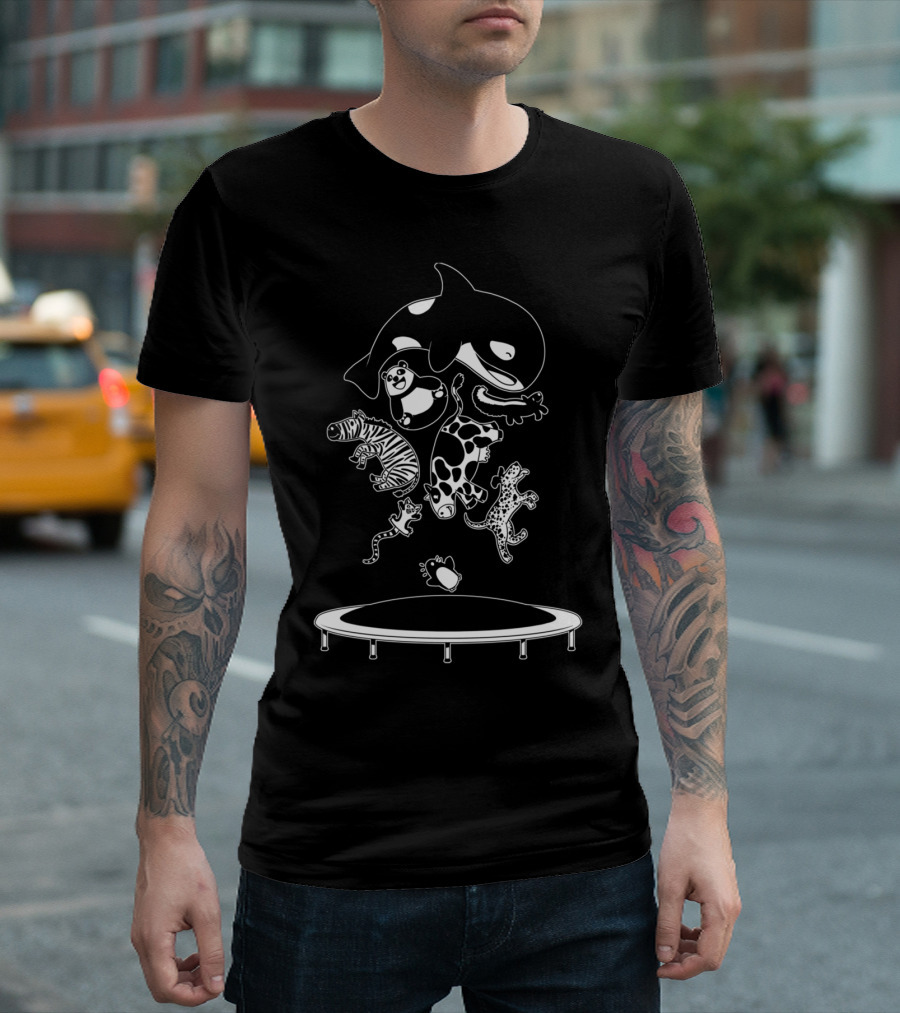 Ebony And Ivory Animals Jumping On Trampoline T-Shirt