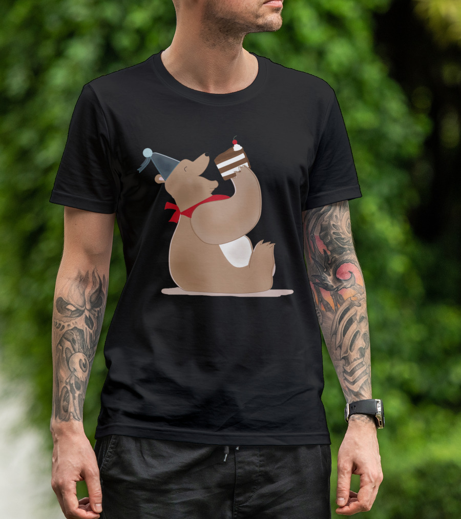 Enjoy Life Bear With Party Hat And Cake T-Shirt