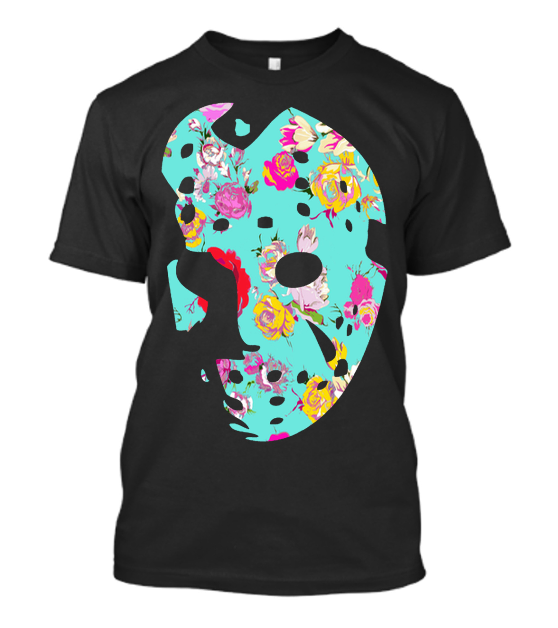 Floral Hockey Mask Turquoise Pink Roses T-Shirt