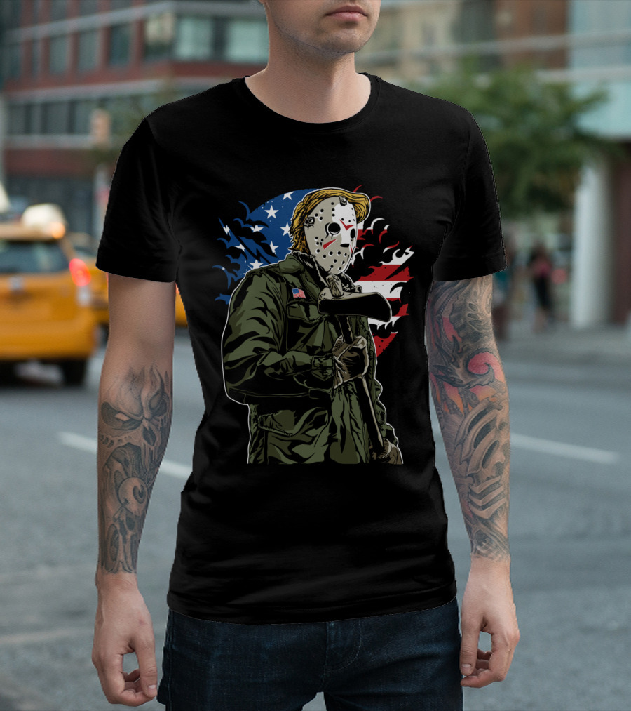 American Killer Hockey Mask Axe Flag T-Shirt