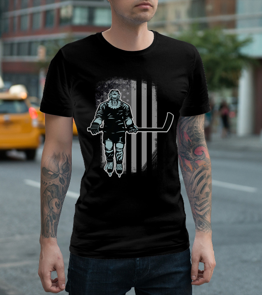 American Flag Lion Ice Hockey Player Star Stripes T-Shirt