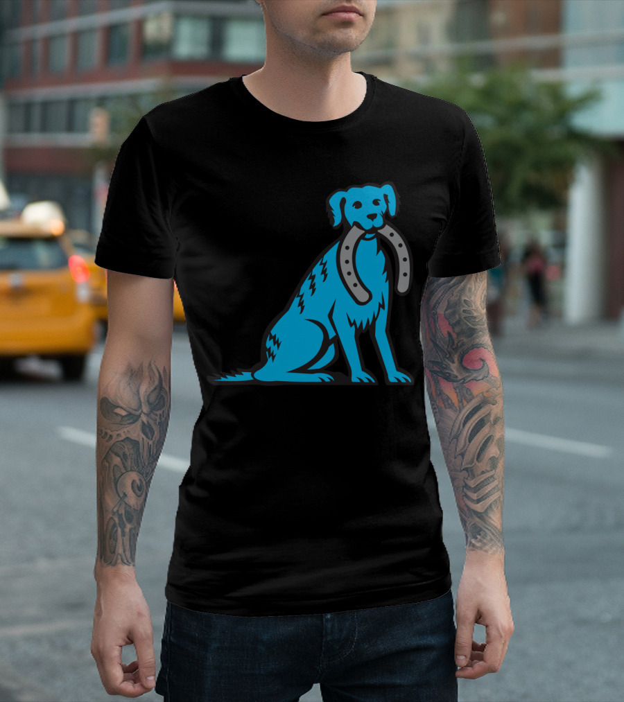 Blue Merle Dog Sitting Holding Horseshoe Image T-Shirt