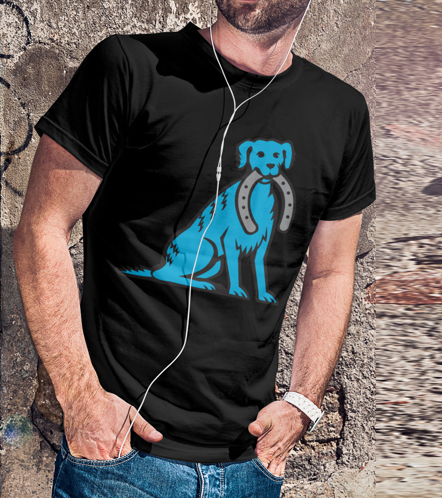 Blue Merle Dog Sitting Holding Horseshoe Image T-Shirt