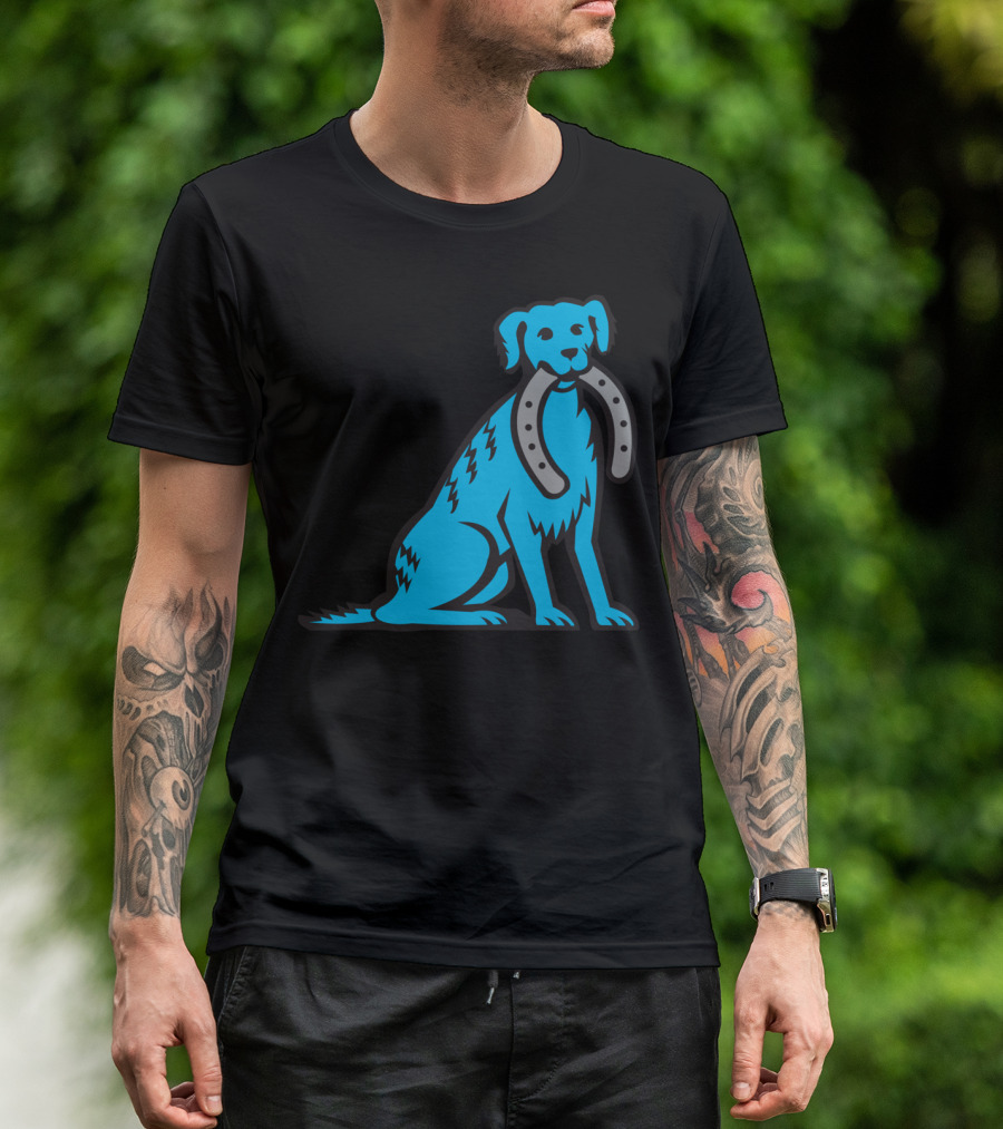 Blue Merle Dog Sitting Holding Horseshoe Image T-Shirt