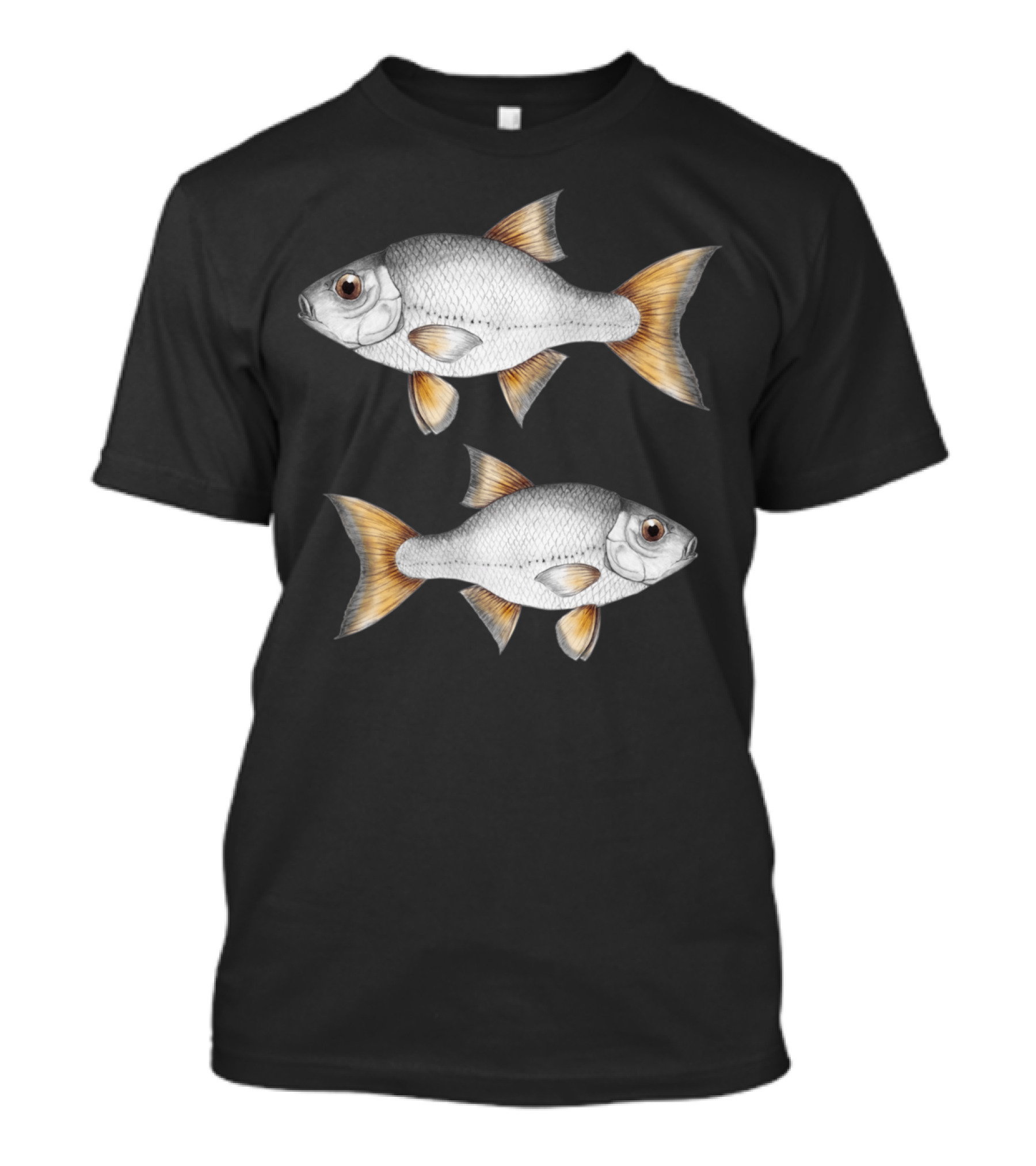 Common Roach Fish Illustration Twin Pair Detailed T-Shirt