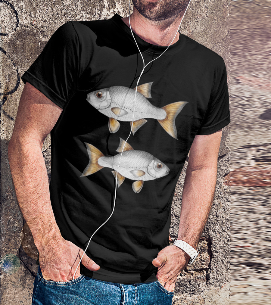 Common Roach Fish Illustration Twin Pair Detailed T-Shirt