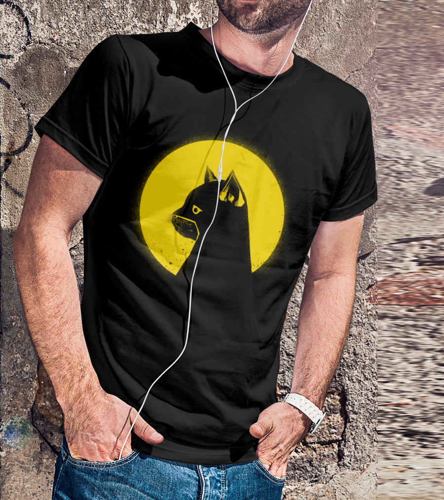 Hero Cat Silhouette Against Yellow Moon T-Shirt