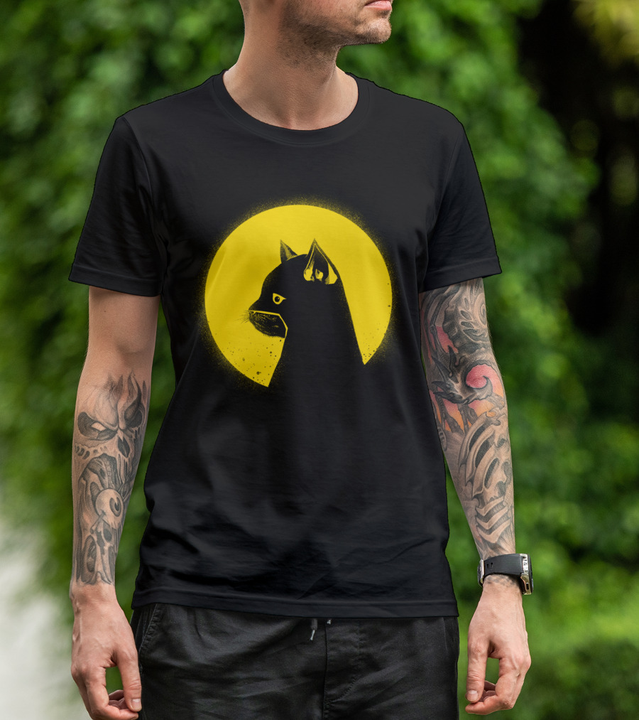 Hero Cat Silhouette Against Yellow Moon T-Shirt