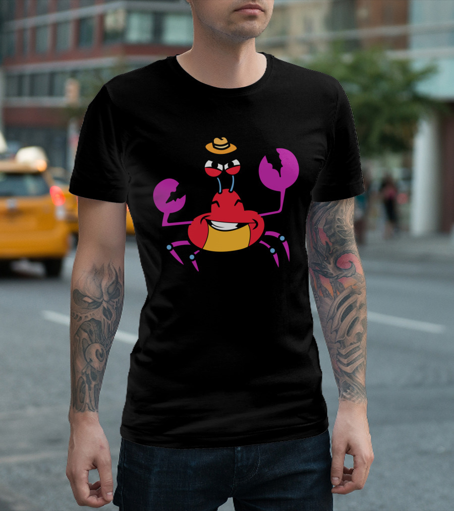 Criminal Crab Cartoon by @Paint8 with Yellow Hat and Pink Claws T-Shirt