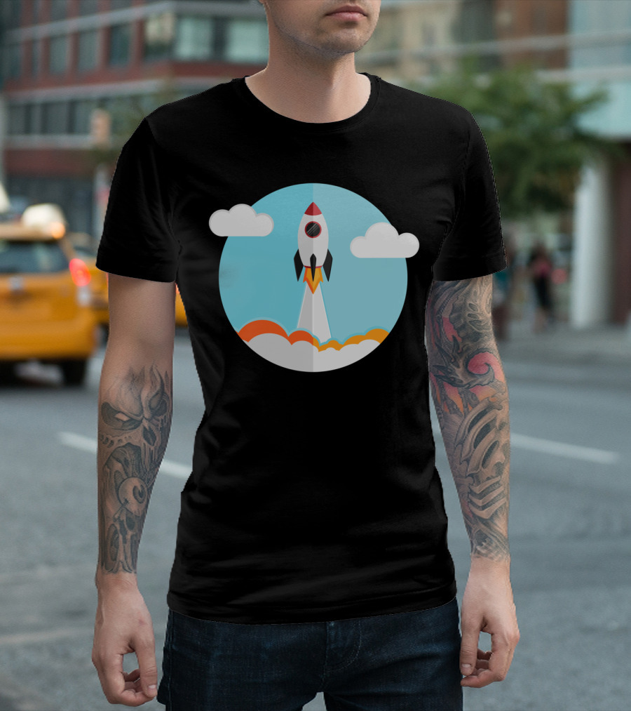Rocket Ship Launch Clouds Sky T-Shirt
