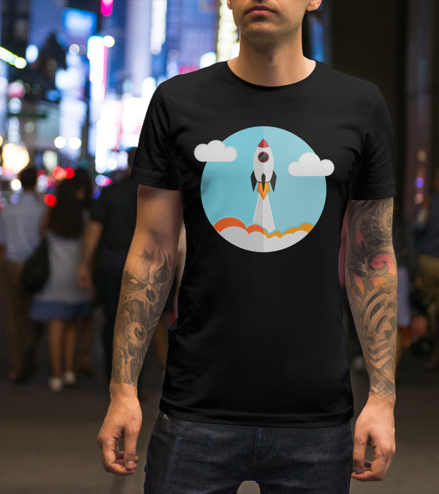 Rocket Ship Launch Clouds Sky T-Shirt
