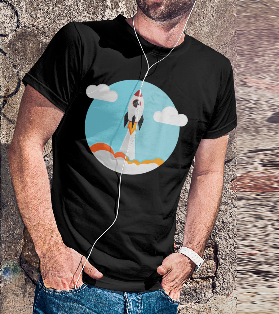 Rocket Ship Launch Clouds Sky T-Shirt