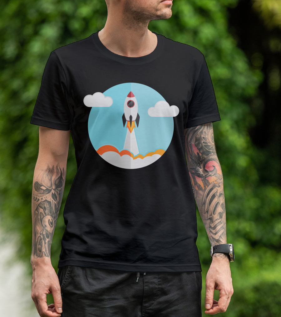 Rocket Ship Launch Clouds Sky T-Shirt
