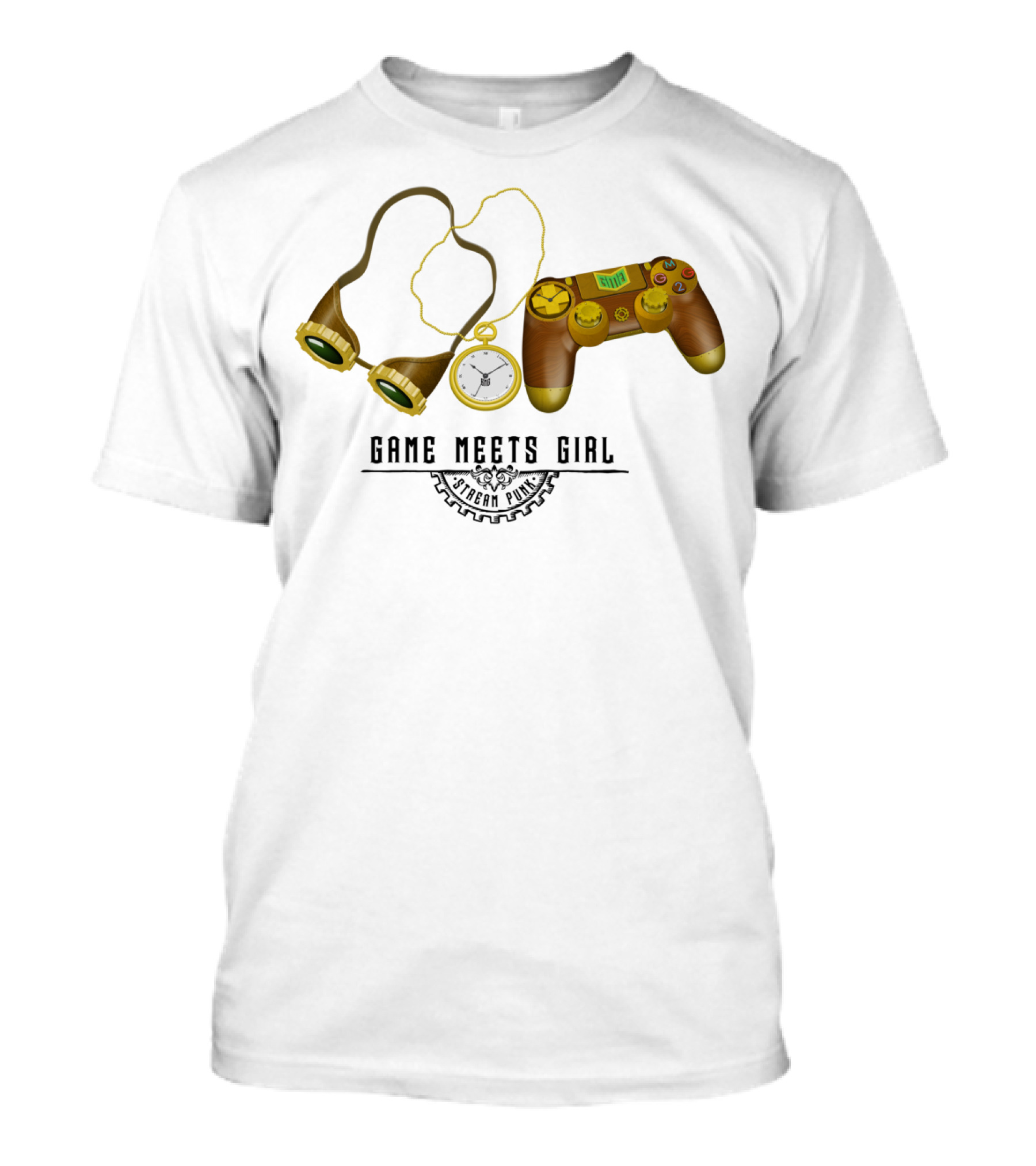 Game Meets Girl Steampunk Controller Clockwork Goggles T-Shirt