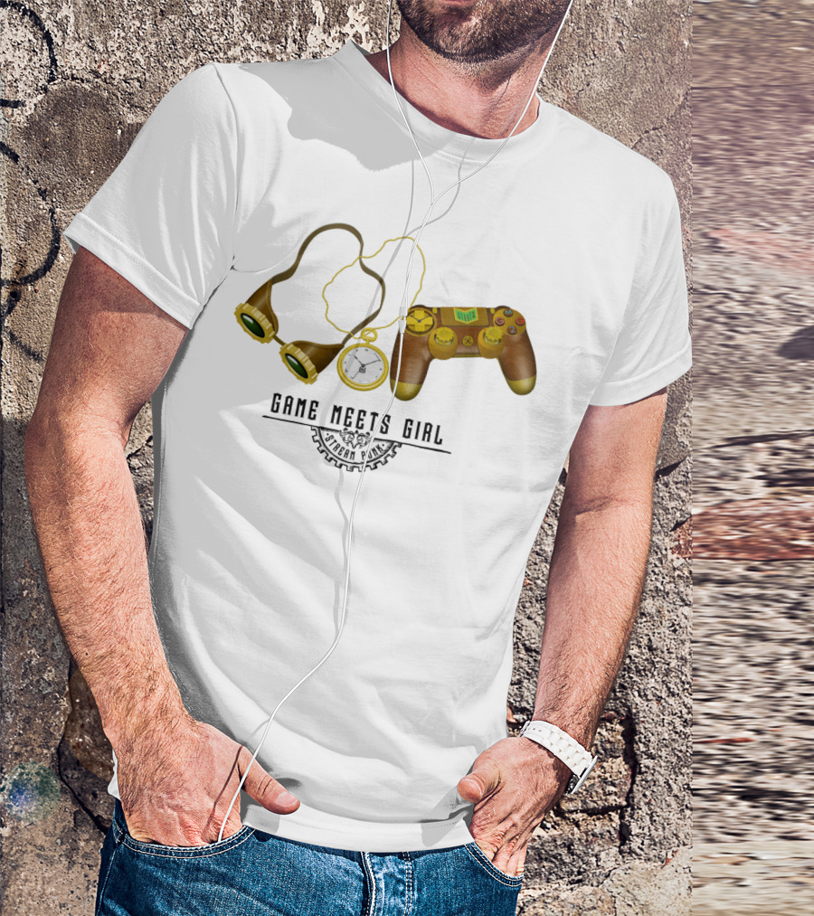 Game Meets Girl Steampunk Controller Clockwork Goggles T-Shirt