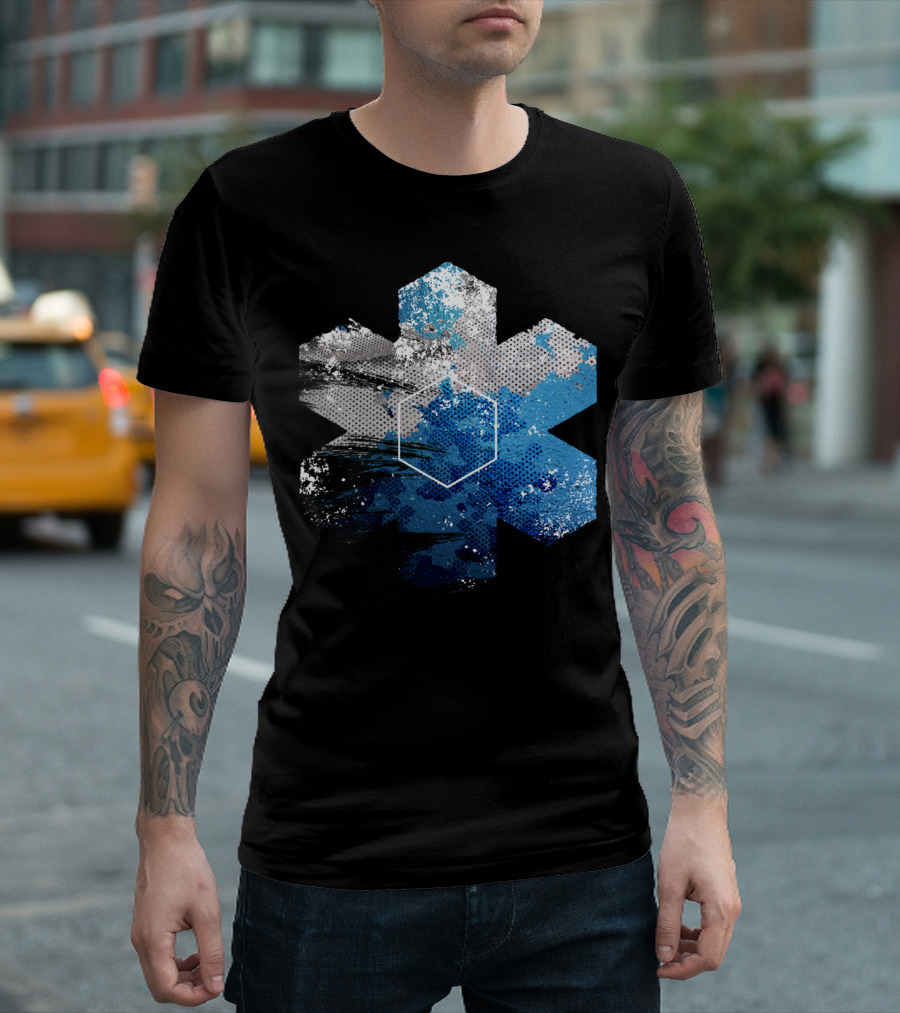 Blue Metal Snowflake Hexagon Splash T-Shirt