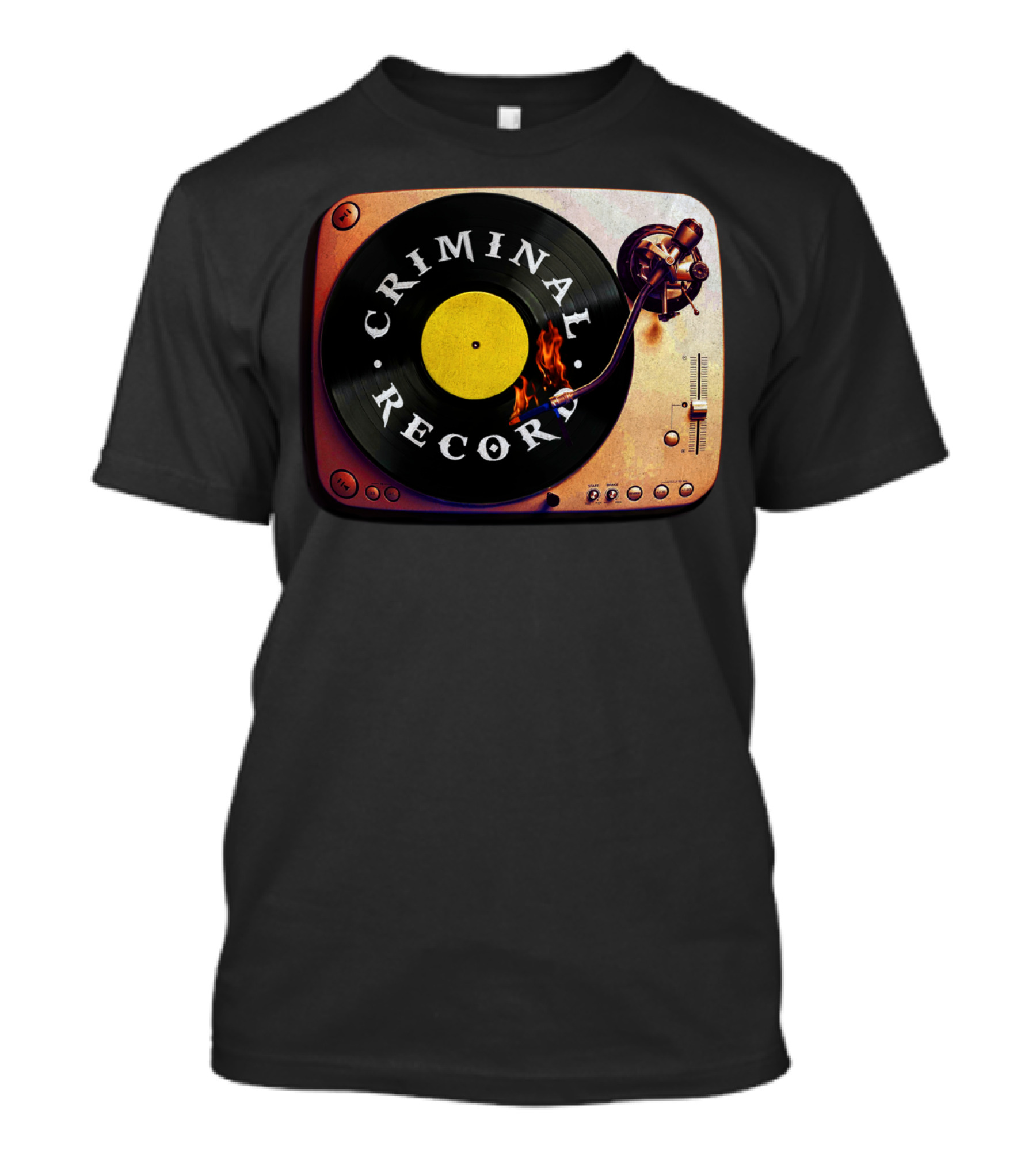 Criminal Record Vinyl Turntable Flame T-Shirt