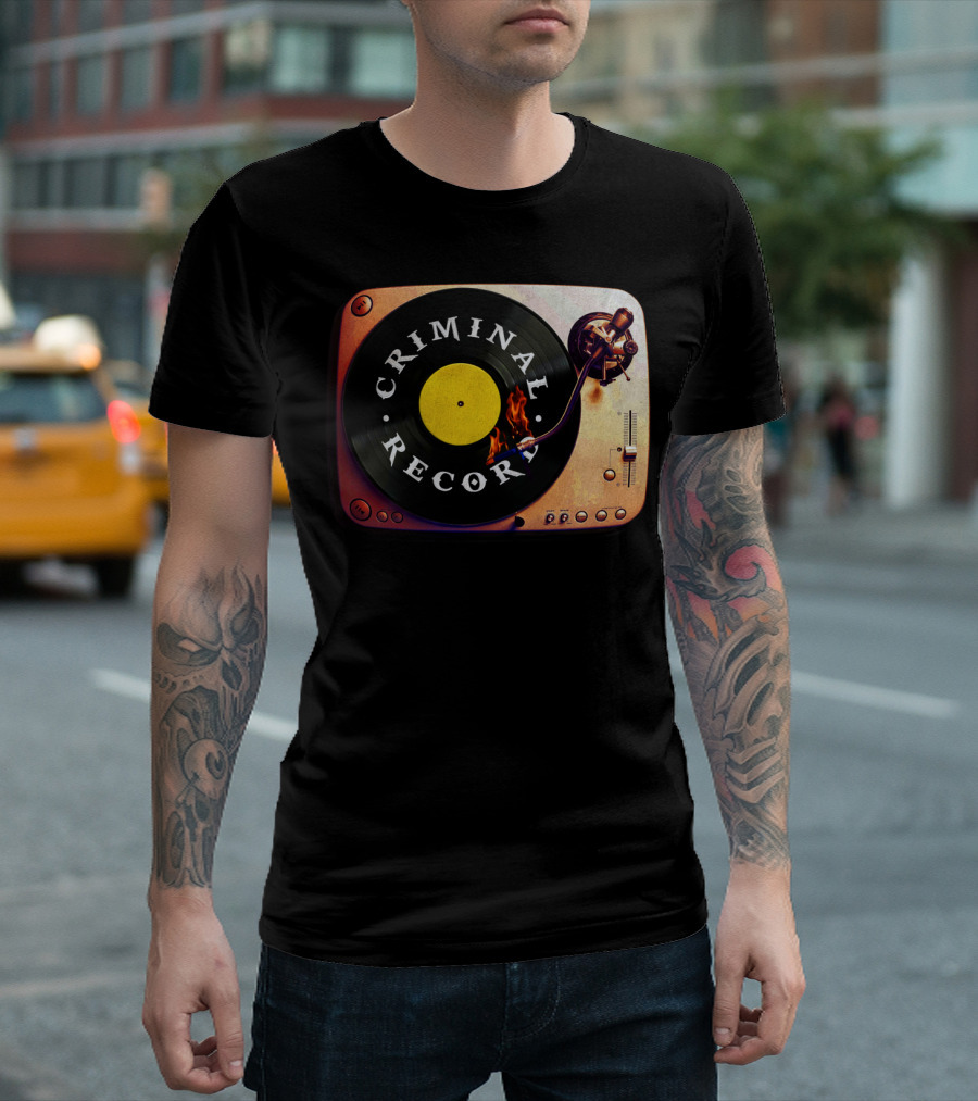 Criminal Record Vinyl Turntable Flame T-Shirt