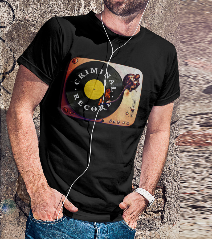 Criminal Record Vinyl Turntable Flame T-Shirt