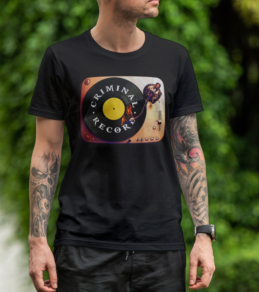 Criminal Record Vinyl Turntable Flame T-Shirt