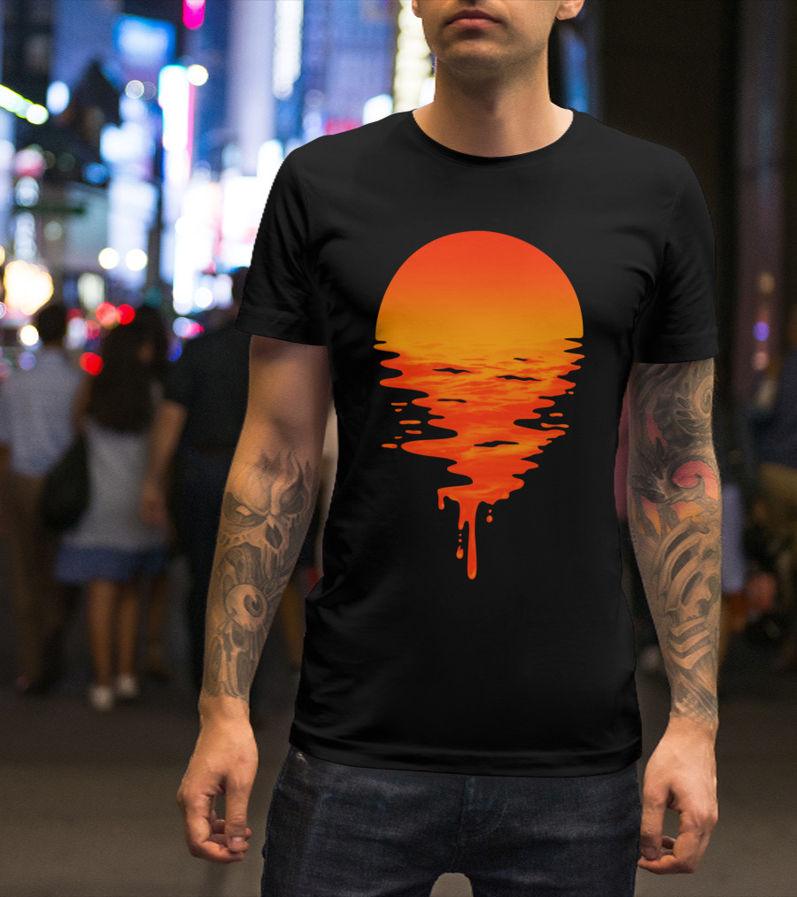 Melting Sunset With Dripping Sun And Ocean Waves T-Shirt