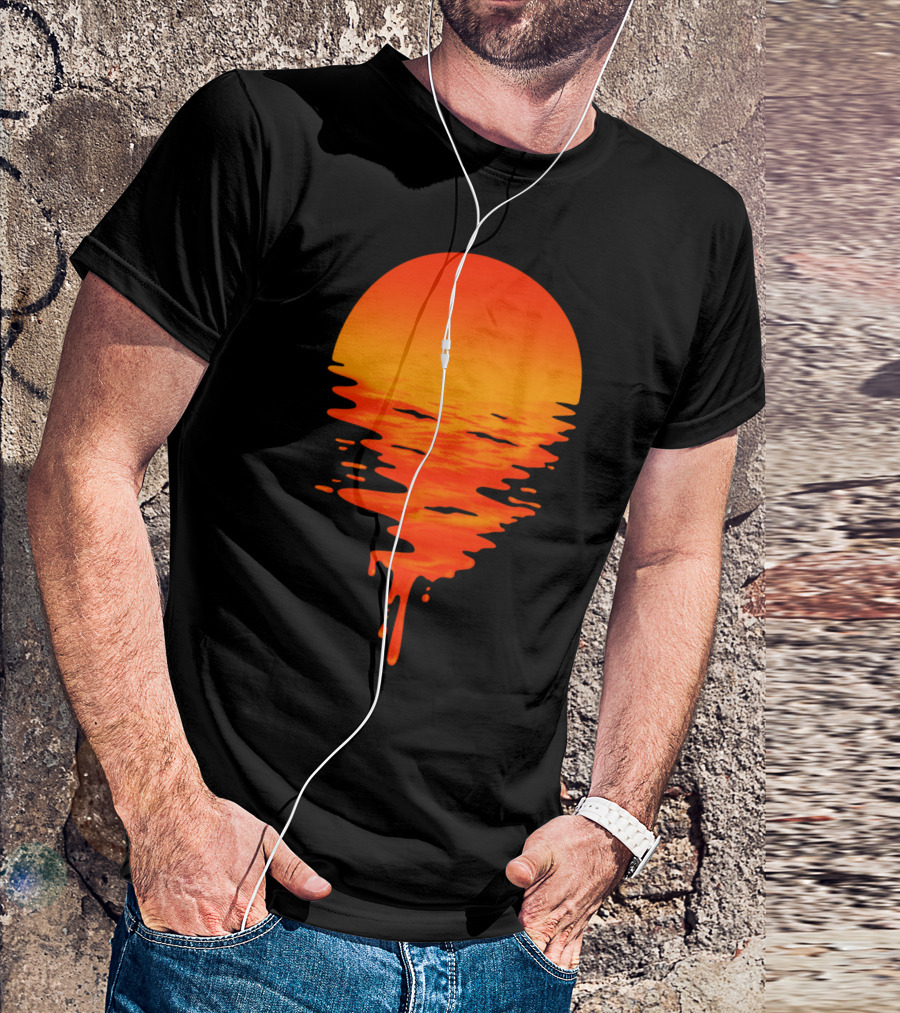 Melting Sunset With Dripping Sun And Ocean Waves T-Shirt