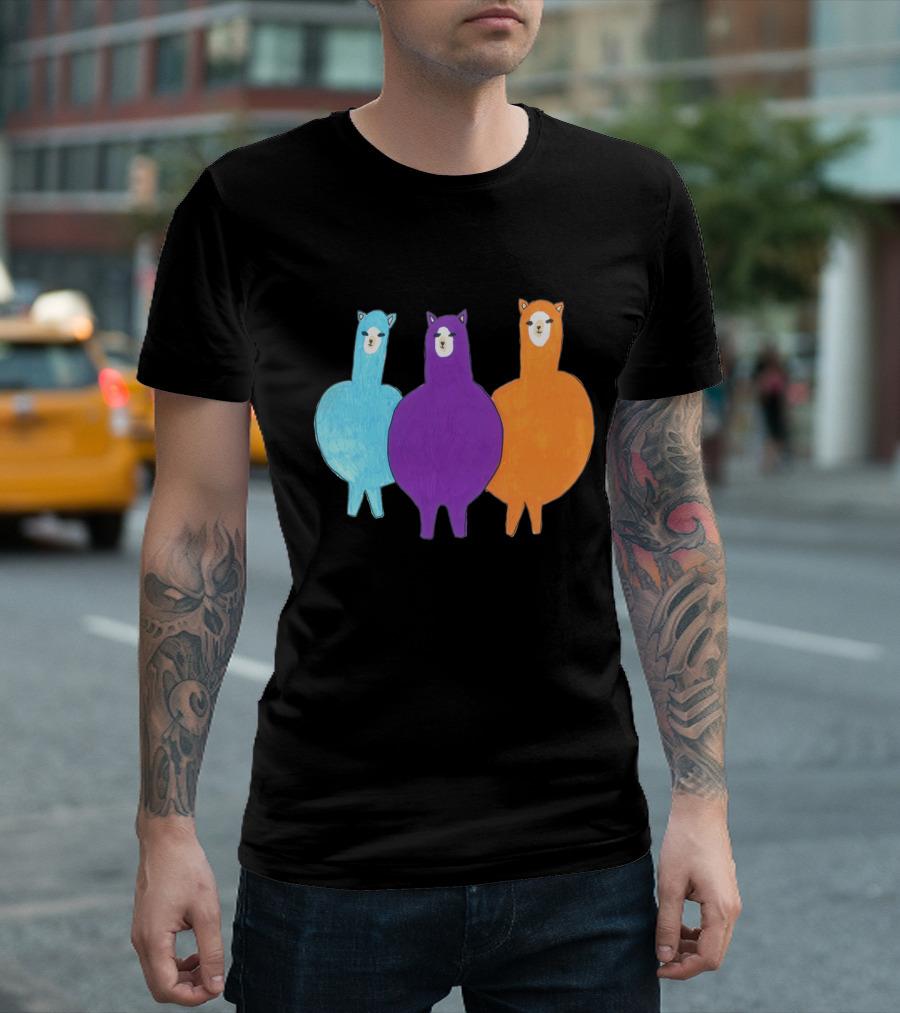 Llama Family Trio Multicolored Ensemble T-Shirt