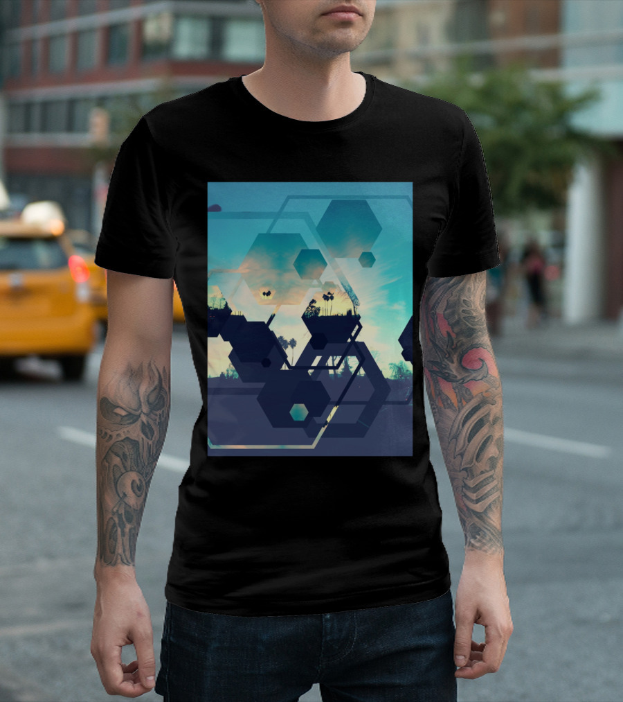Hexagon Horizons Phone Abstract Landscape With Geometric Shapes And Sky T-Shirt