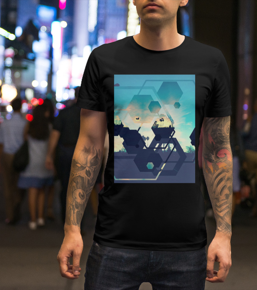 Hexagon Horizons Phone Abstract Landscape With Geometric Shapes And Sky T-Shirt