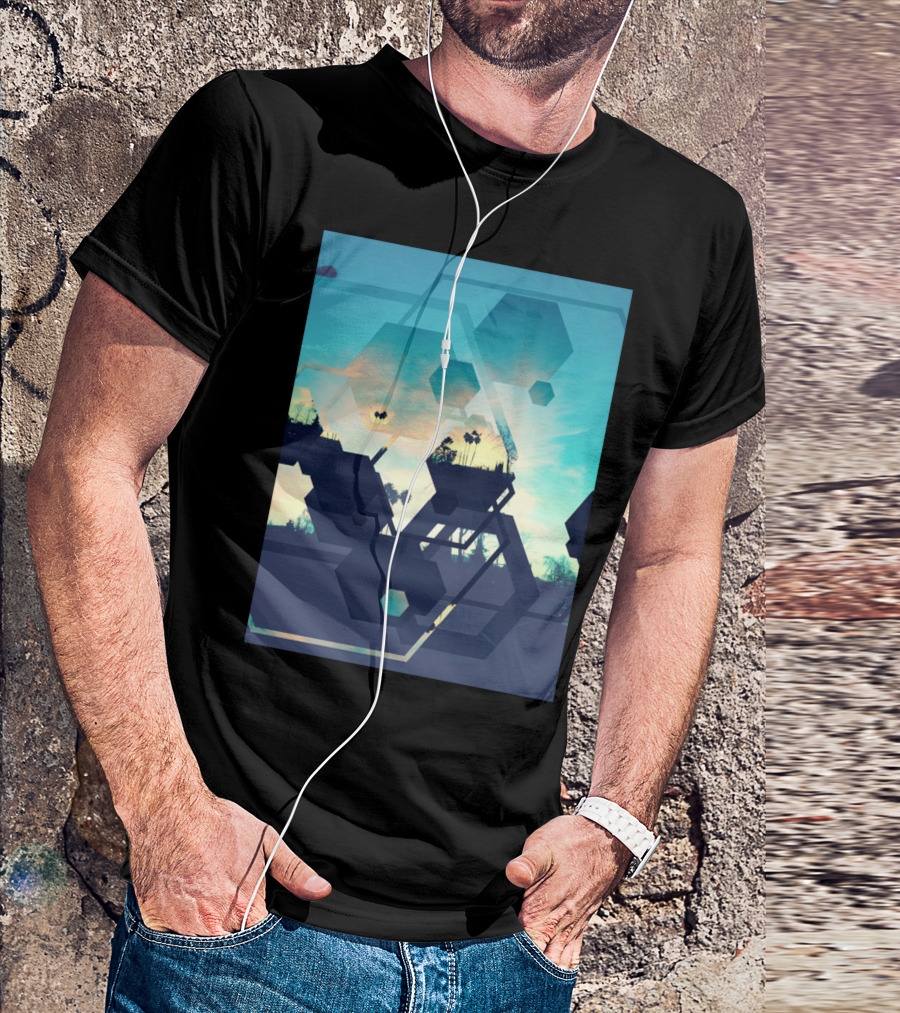 Hexagon Horizons Phone Abstract Landscape With Geometric Shapes And Sky T-Shirt