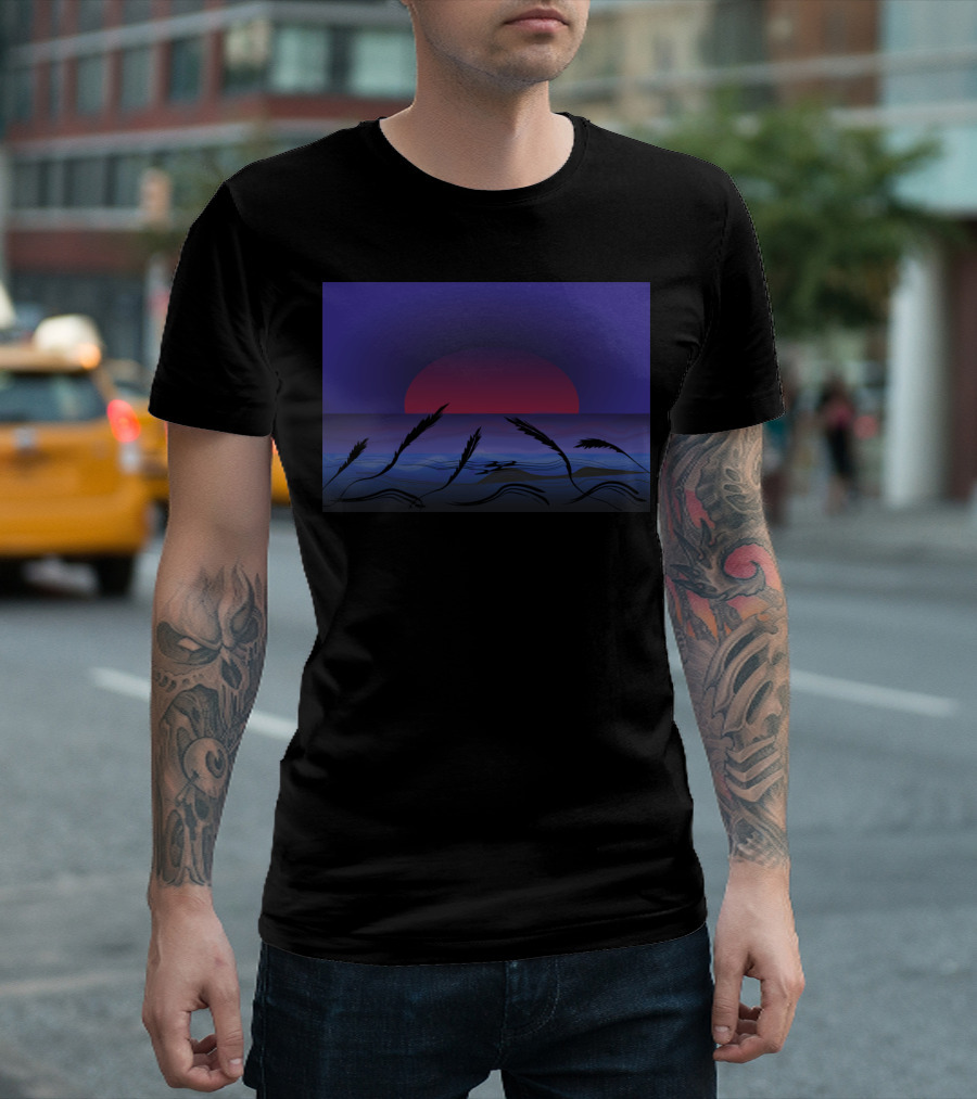 Sunset And Storm Ocean Silhouette with Purple and Red Sky T-Shirt